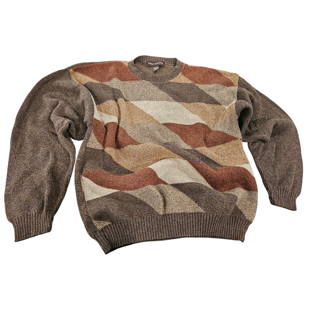 Vintage Liberty Sweaters Knit Sweater L USA Abstract Color Block 90s